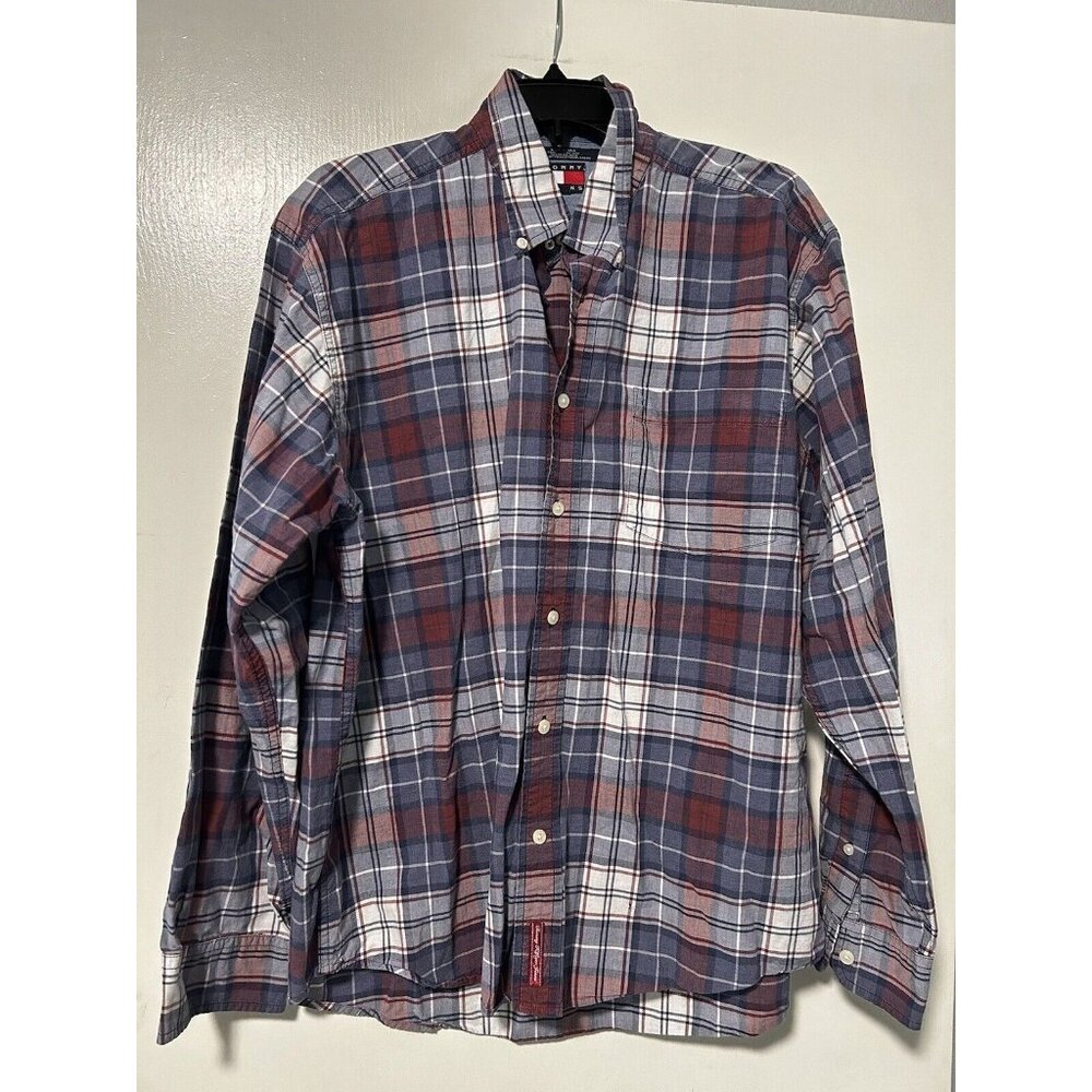 Vintage Tommy Hilfiger Button Down Long Sleeve Shirt Large Red White Blue Color